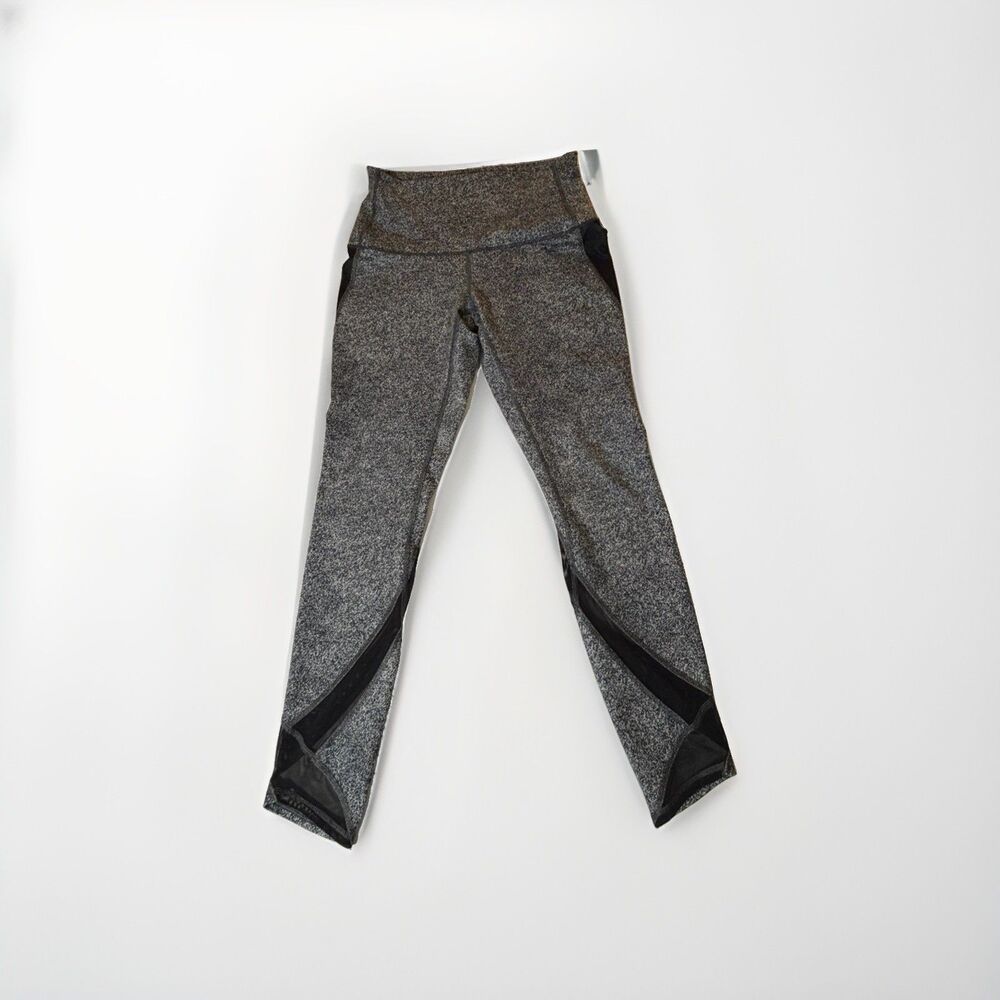 Lululemon Leggings Women’s Size 10 Gray Black Mesh Panel 25” Inseam Yoga